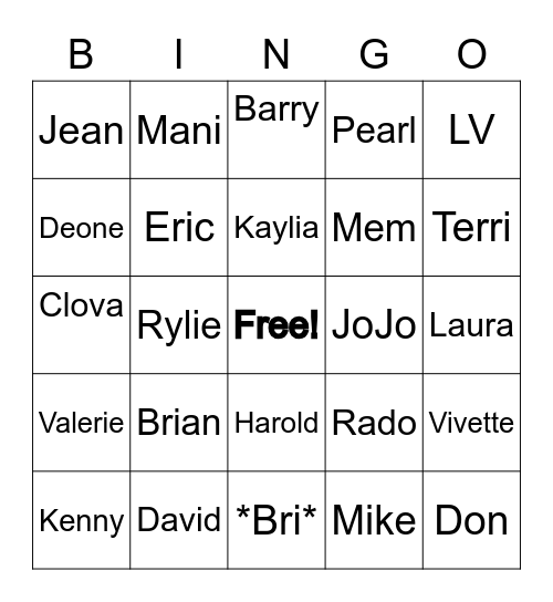 Q Family Fun Bingo Card