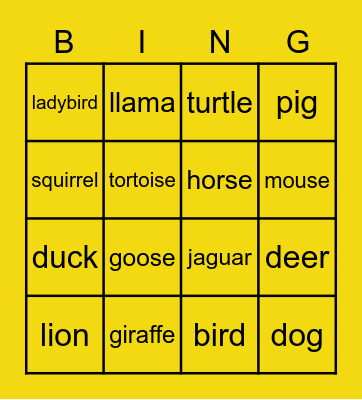 ANIMALS Bingo Card