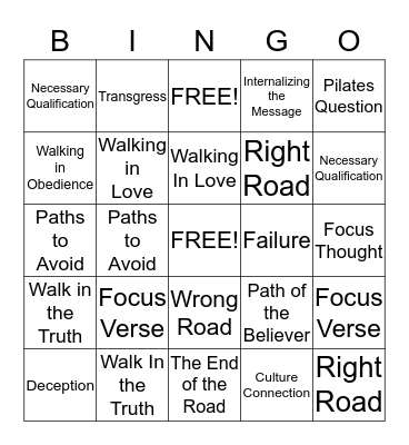 Walking In Truth Bingo Card