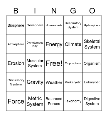 6th Grade Science Vocab Review! Bingo Card