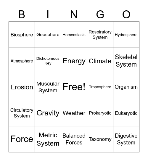 6th Grade Science Vocab Review! Bingo Card