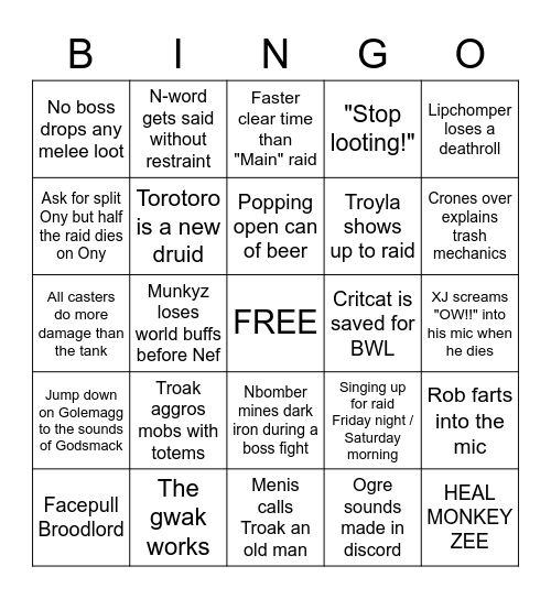 Mutants Saturday Bingo Card