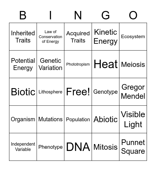 7th Grade Science Vocabulary Review Bingo Card