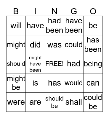 Linking - Helping Verbs Bingo Card