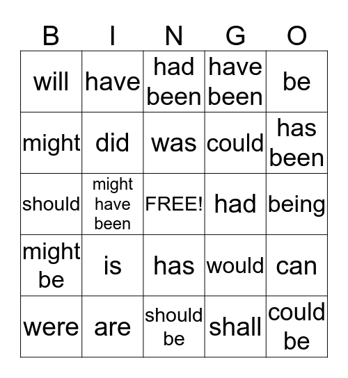 Linking - Helping Verbs Bingo Card