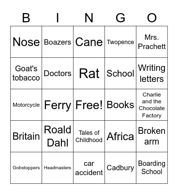 Roald Dahl Bingo Card