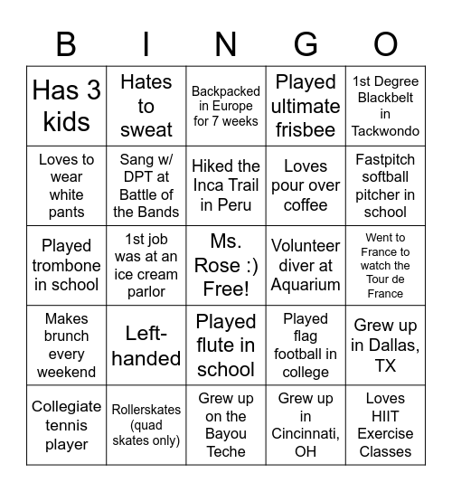 DPT 2023 BINGO Card