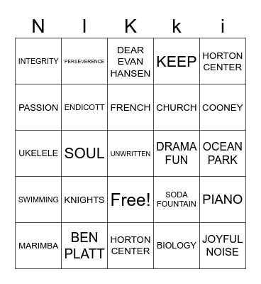 NICOLE IS A GRADUATE Bingo Card