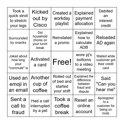 REMOTE WORK BINGO Card