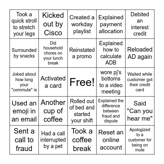 REMOTE WORK BINGO Card