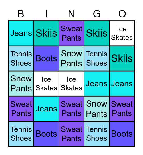 Cold Weather Clothes (Bottoms) Bingo Card