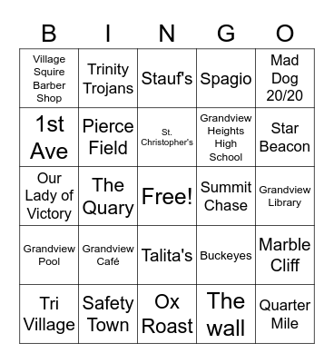 Grandview Heights Bingo Card