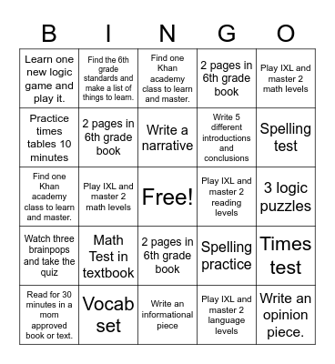 EV's Summer Work Week 1 Bingo Card