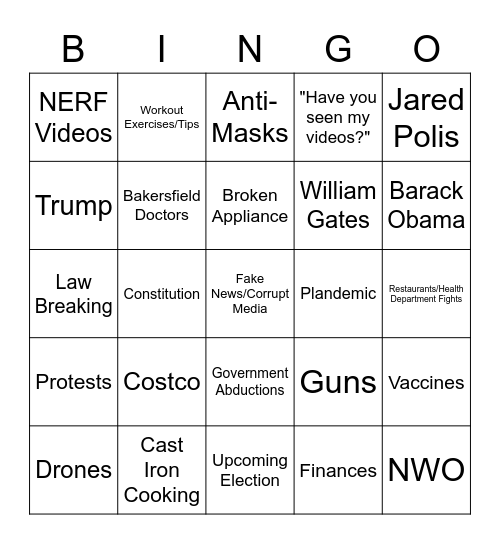 Colorado Conservatives' Coronavirus Conspiracies Bingo Card