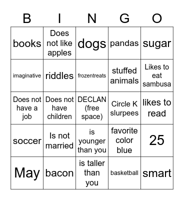 Declan's Birthday Bingo! Bingo Card