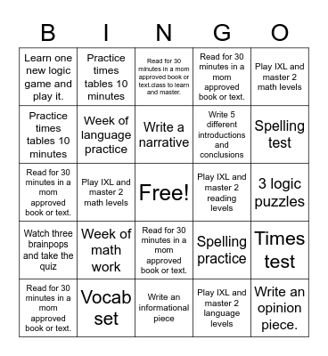 ME's Summer Work Week 1 Bingo Card