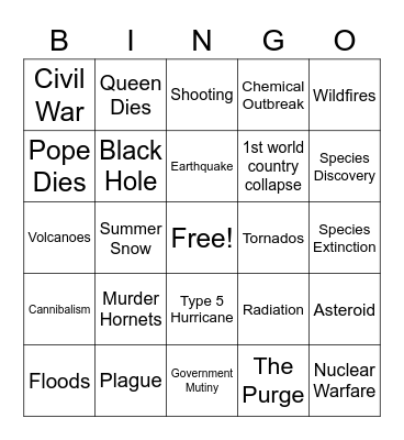 Apocalypse Bingo Card