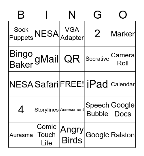 NESA iPad Bingo Card