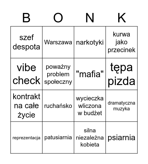 Patryk Vega Cinematic Universe Bingo Card
