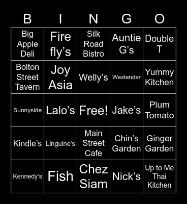 Local Restaurants: Marlborough Edition Bingo Card
