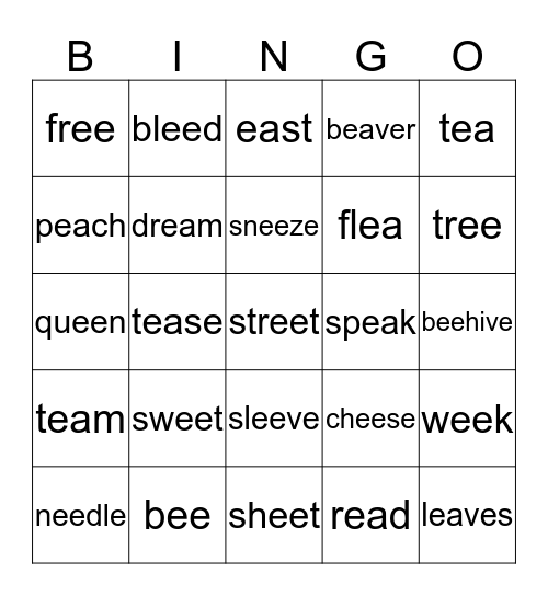 ee,  ea Bingo Card