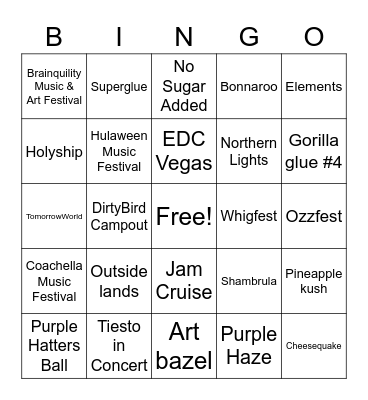 Festivals Bingo Card