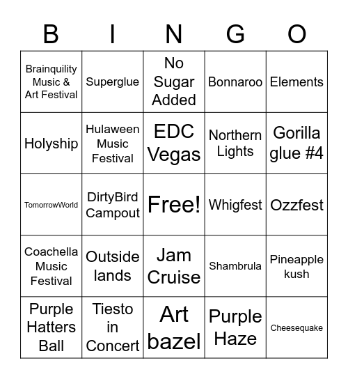 Festivals Bingo Card