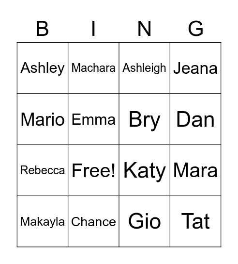 Best Buddies Bingo Card