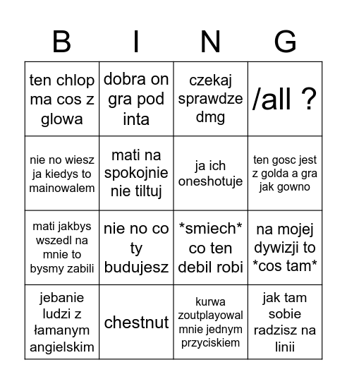 Piotrek Bingo Card