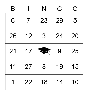 Cassidy's Graduation Bingo Card