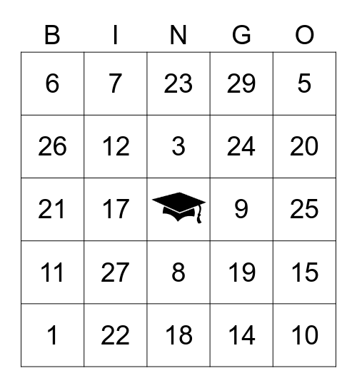 Cassidy's Graduation Bingo Card