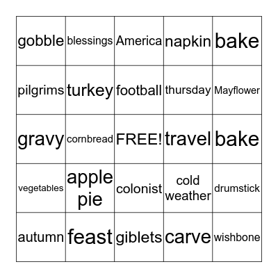 THANKSGIVING Bingo Card