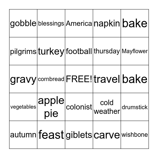 THANKSGIVING Bingo Card