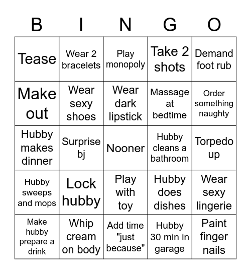 In home Bingo Card