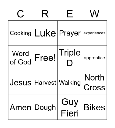 Kid Crew Bingo Card