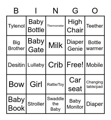 Baby Sprinkle Bingo Card