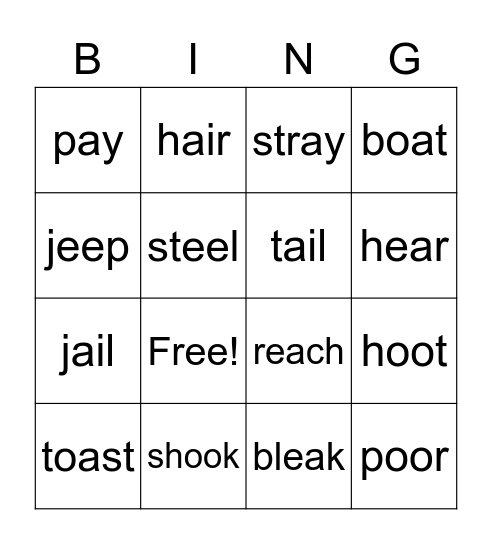 vowel teams Bingo Card