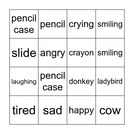 feelings bingo Card