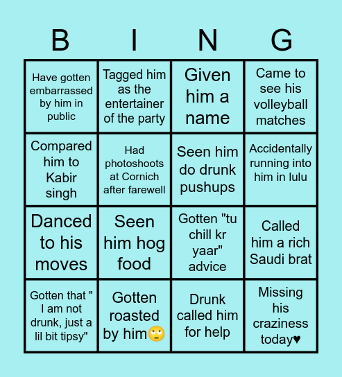 PRANEET'S 20th Bingo Card