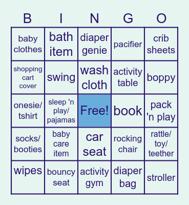 Jenna's Baby Shower Bingo Card