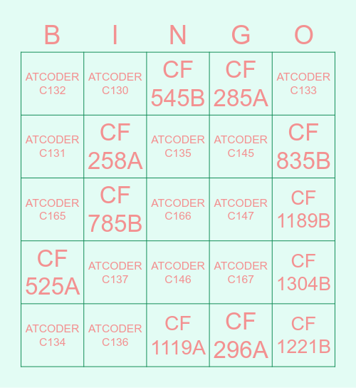 Practice Set Bingo Card