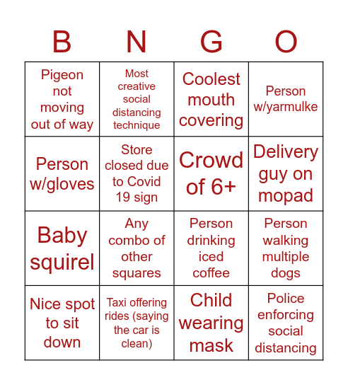 MIDTOWN COVID Bingo Card