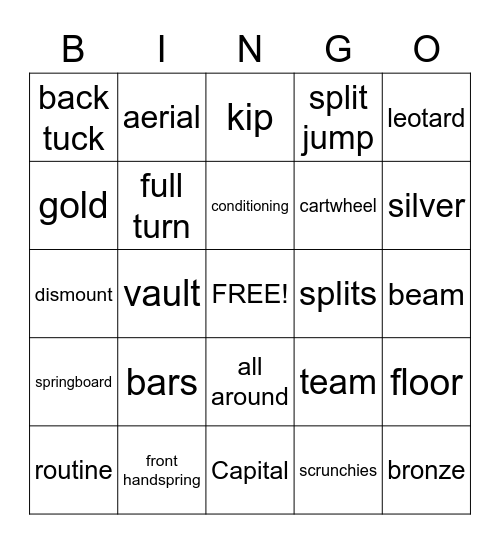 Capital Gymnastics Bingo Card