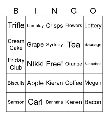 Ednas Bingo Night Bingo Card