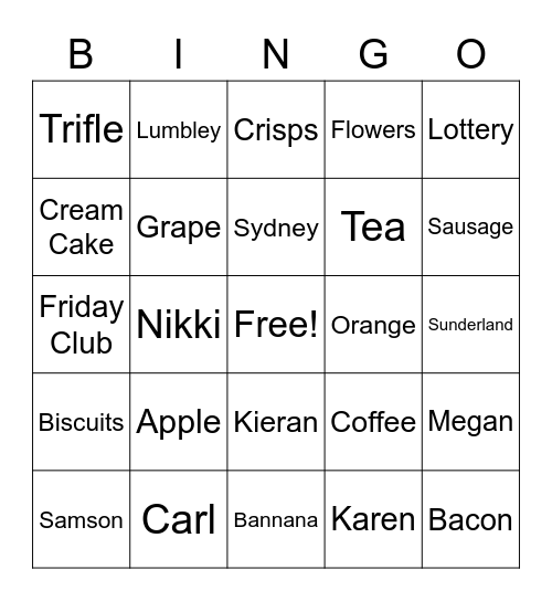 Ednas Bingo Night Bingo Card