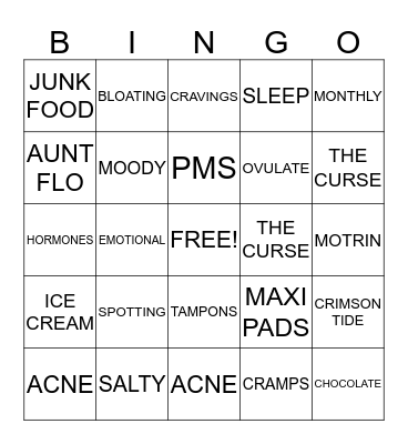 THE PERIOD Bingo Card