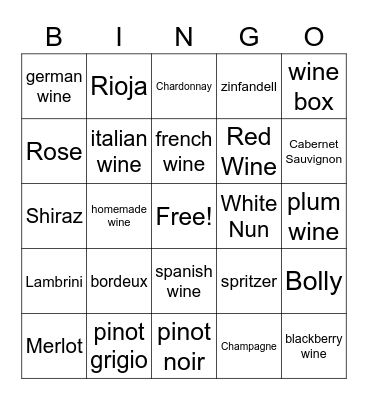Karens Wine Bingo Card