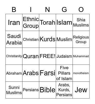 ME Ethnic & Religious Groups Bingo Card