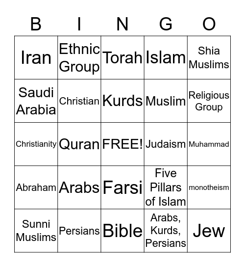 ME Ethnic & Religious Groups Bingo Card