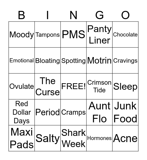TIME OF THE MONTH Bingo Card